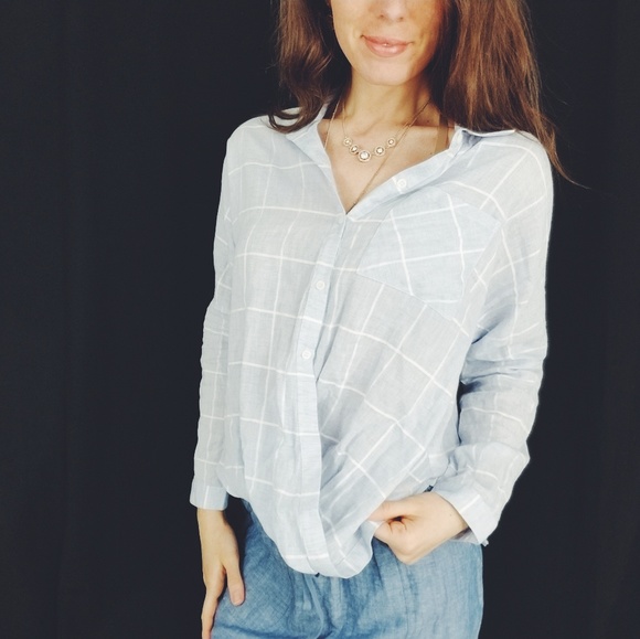 Skies Are Blue Tops - Skies Are Blue draped chambray style top -C1